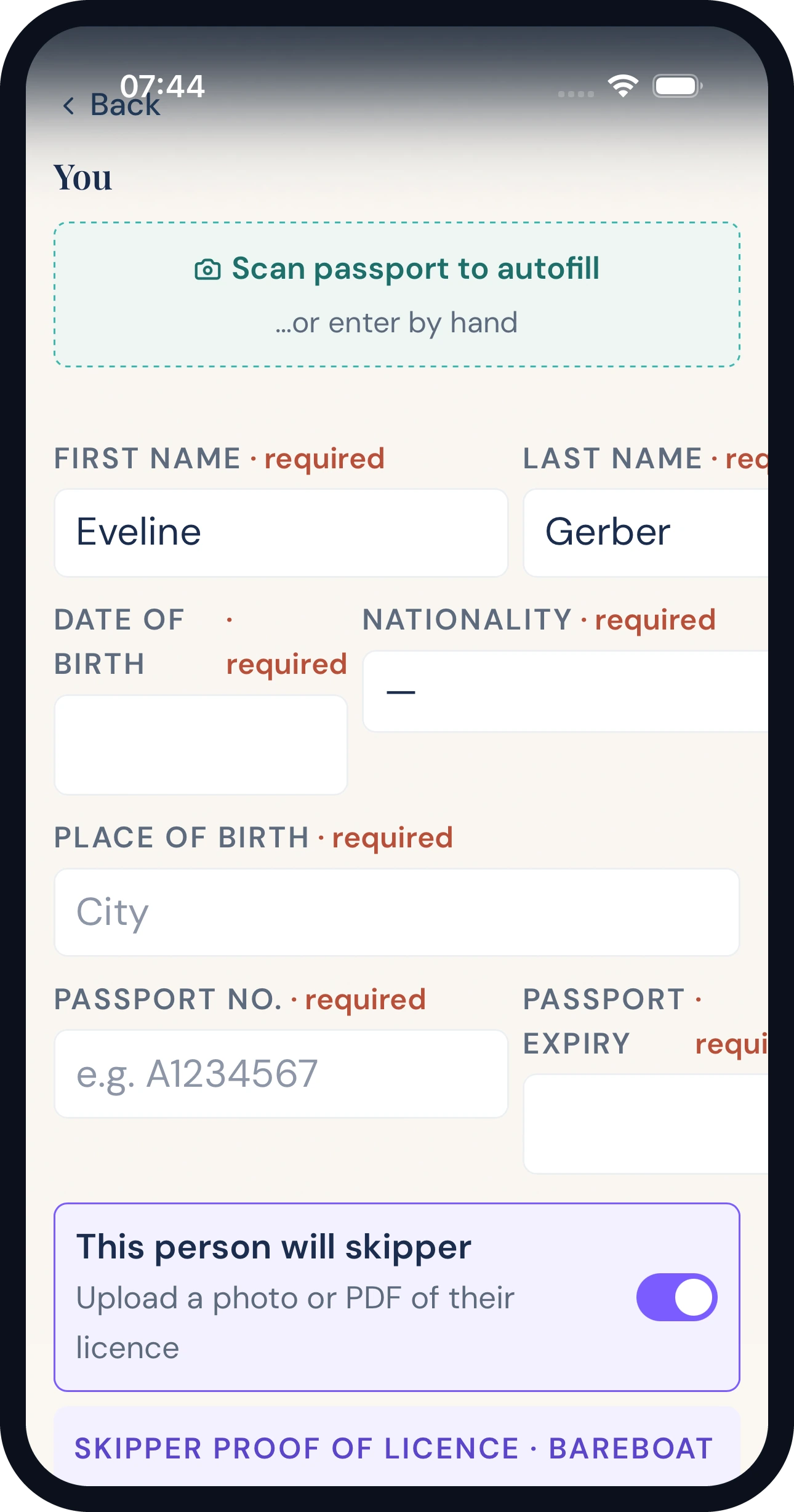Crew list: The phone reads the passport.
