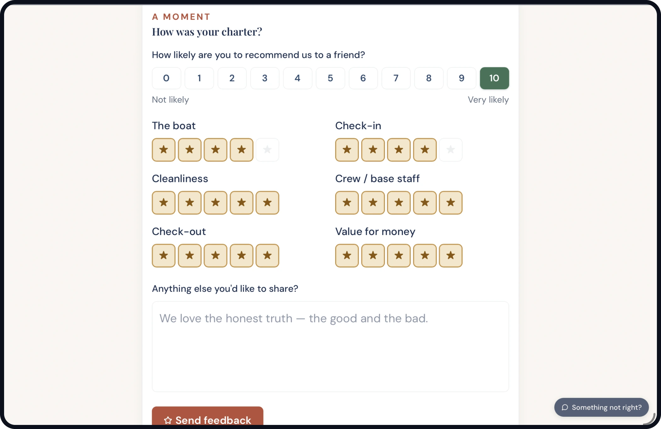 Satisfaction: What the guest is actually asked, after the charter.